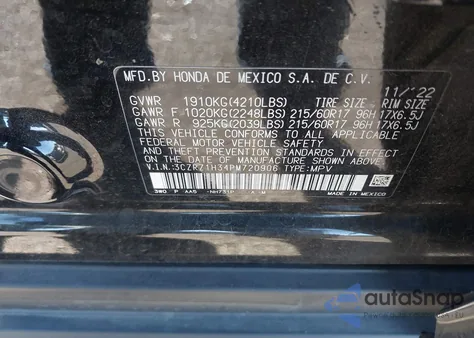 2023 Honda Hr-V 2Wd Lx from USA, damaged, VIN 3CZRZ1H34PM720906
